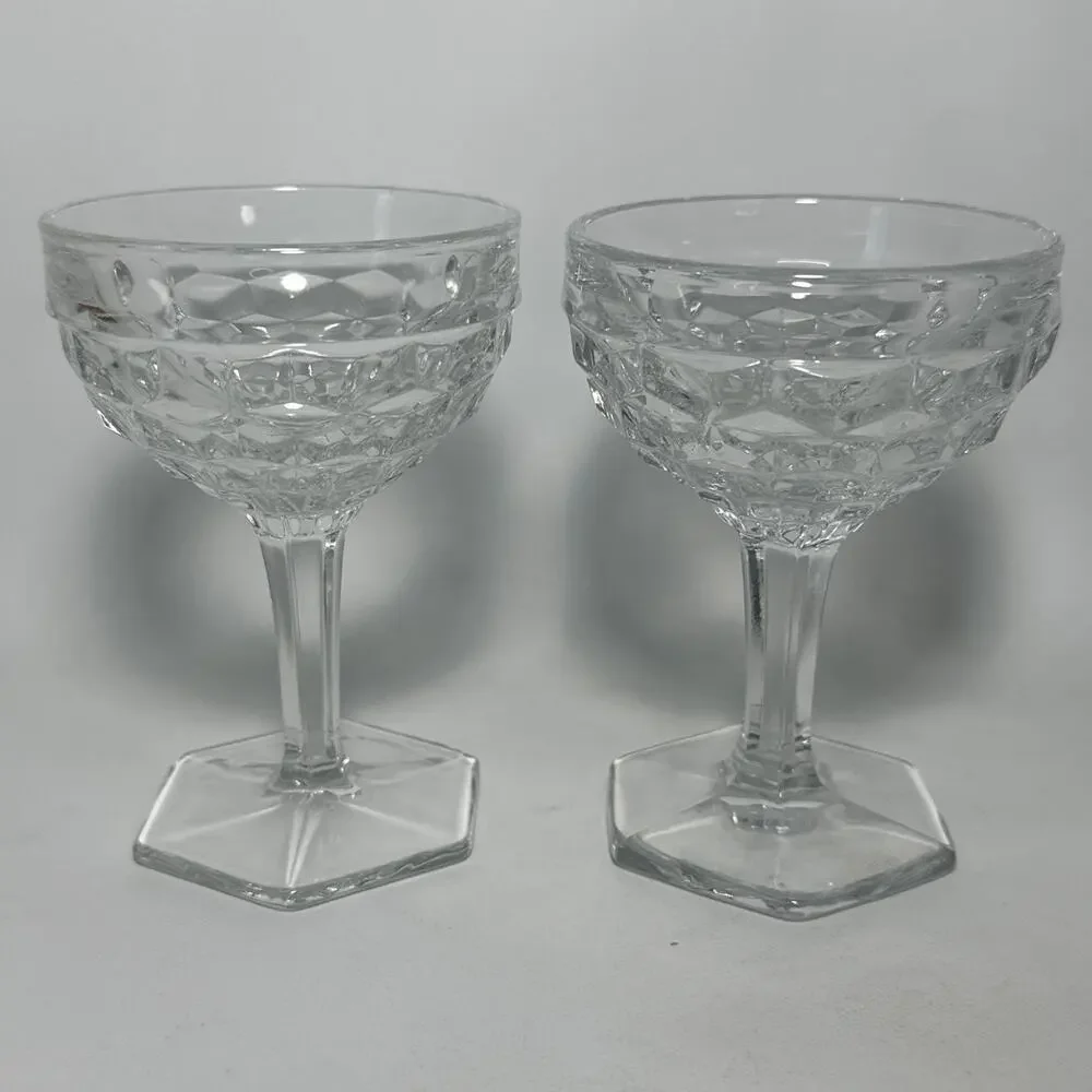 Fostoria American hex foot champagne tall sherbet glasses set of two cubist EUC!
